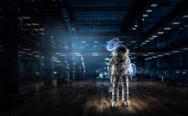 Spaceman görev için hazır. Karışık teknik