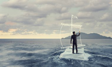 Sörf denizde yüzen buz kütlesi. Karışık teknik