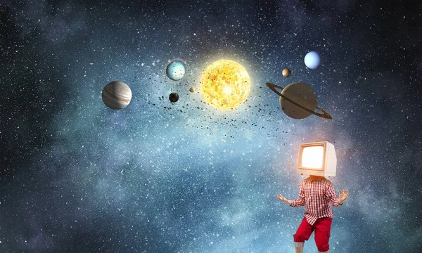 TV addicted children. Mixed media — Stock Photo, Image