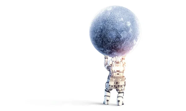 Spaceman carry velké planety. Kombinovaná technika — Stock fotografie