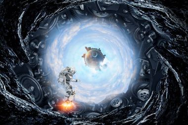 Uzay delik ve astronot. Karışık teknik
