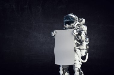 Afiş ile uzay adamı. Karışık teknik