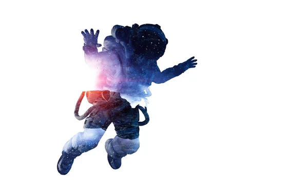 Kosmonaut na bílém pozadí. Kombinovaná technika — Stock fotografie