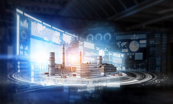 Concept of industrial construction. Mixed media