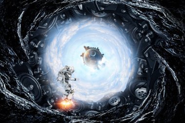 Uzay delik ve astronot. Karışık teknik
