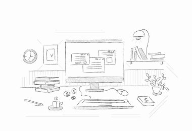 Nesnelerle çalışma tablosunun çizilmiş resim