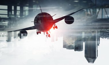 Uçak gökyüzünde. Karışık teknik