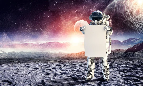 Spaceman med banner. Mixed media — Stockfoto
