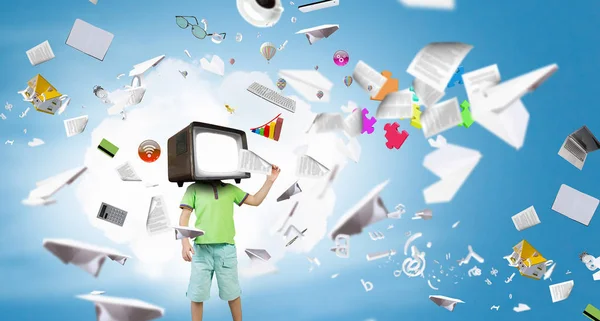 TV addicted children. Mixed media — Stock Photo, Image