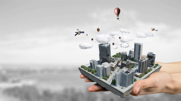 Concept of industrial construction. Mixed media