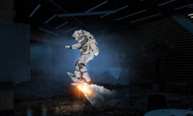 Spaceman görev için hazır. Karışık teknik