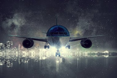 Uçak gökyüzünde. Karışık teknik