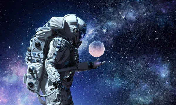 El hombre del espacio y su misión. Medios mixtos — Foto de Stock