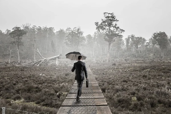 Homme dans la forêt d'été. Techniques mixtes — Photo