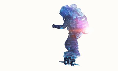 Beyaz uzay adamı. Karışık teknik