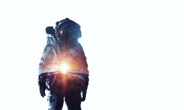 Beyaz uzay adamı. Karışık teknik