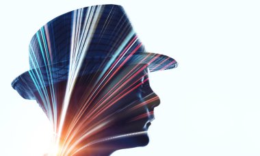 Beyaz çocuk silüeti. Karışık teknik