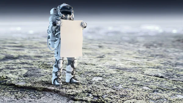 Spaceman met banner. Mixed media — Stockfoto