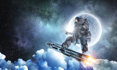 Yönetim Kurulu uçan üzerinde uzay adamı. Karışık teknik