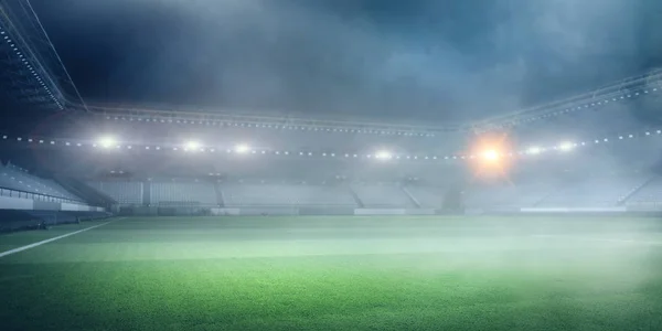 Foggy soccer field . Mixed media — Stock Photo, Image