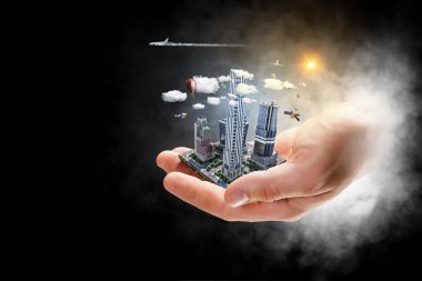 Mini şehir dış. Karışık teknik