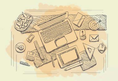 Nesnelerle çalışma tablosunun çizilmiş resim