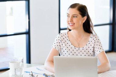 Bilgisayarda Office çalışan işkadını portresi