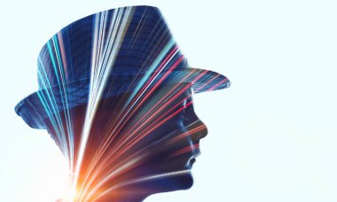 Beyaz çocuk silüeti. Karışık teknik