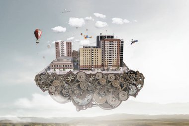 Mini şehir tasarım. Karışık teknik