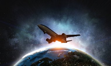 Uçak gökyüzünde. Karışık teknik