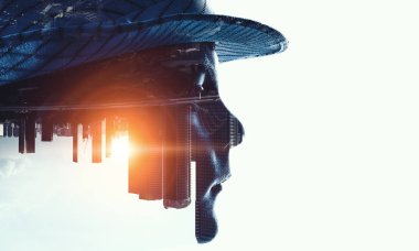 Beyaz çocuk silüeti. Karışık teknik