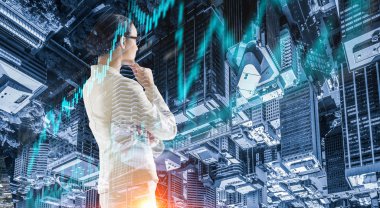 Dalgın iş kadını. Karışık teknik