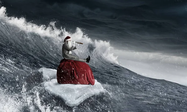 Santa looking for the way. Mixed media — Stock Photo, Image