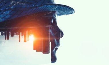 Beyaz çocuk silüeti. Karışık teknik