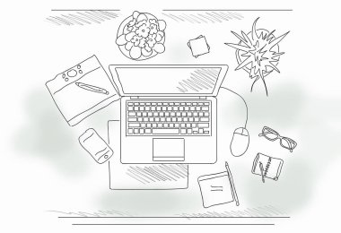 Nesnelerle çalışma tablosunun çizilmiş resim