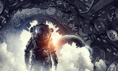 Astronot fantezi dünyasında. Karışık teknik