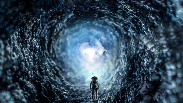 Space hole and astronaut. Mixed media — Stock Photo, Image