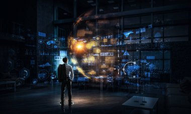 Ofisinde bir iş adamı. Karışık teknik