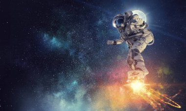 Yönetim Kurulu uçan üzerinde uzay adamı. Karışık teknik