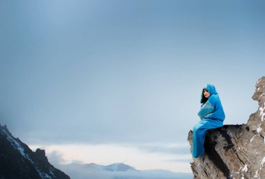 Kız turistik dinlenme. Karışık teknik