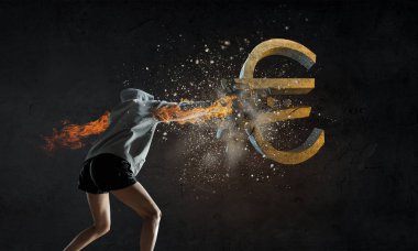 Euro currecy fall. Mixed media clipart