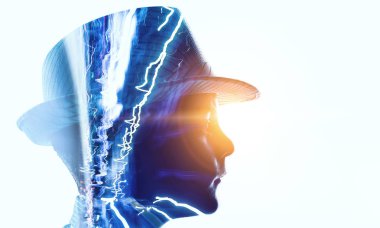 Beyaz çocuk silüeti. Karışık teknik