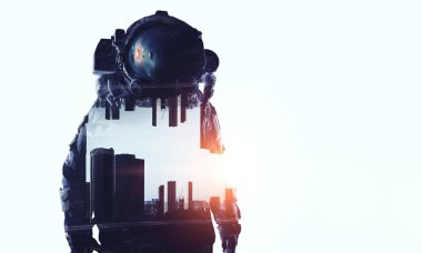 Beyaz uzay adamı. Karışık teknik