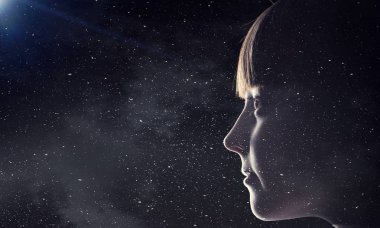 Sevimli kız rüya. Karışık teknik