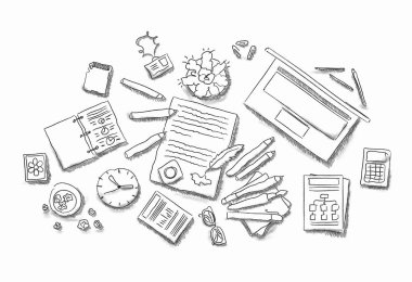 Nesnelerle çalışma tablosunun çizilmiş resim