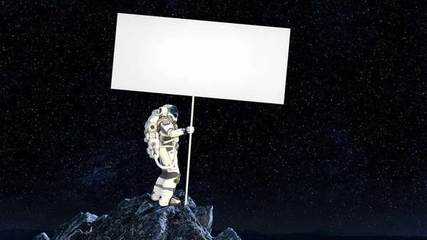 Homme de l'espace avec bannière. Techniques mixtes — Photo