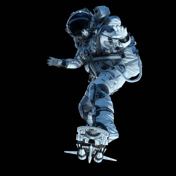 Spaceman vliegen met bestuur. Mixed media — Stockfoto