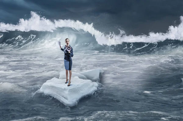 Sörf denizde yüzen buz kütlesi. Karışık teknik