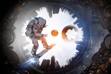 Yönetim Kurulu uçan üzerinde uzay adamı. Karışık teknik