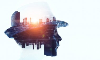 Beyaz çocuk silüeti. Karışık teknik